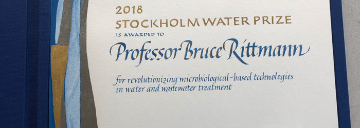 kalligrafi. Stockholm Water Prize diplom, 2018