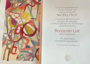 Nobelpris diplomen i kemi akvarell av Anja Krabbe